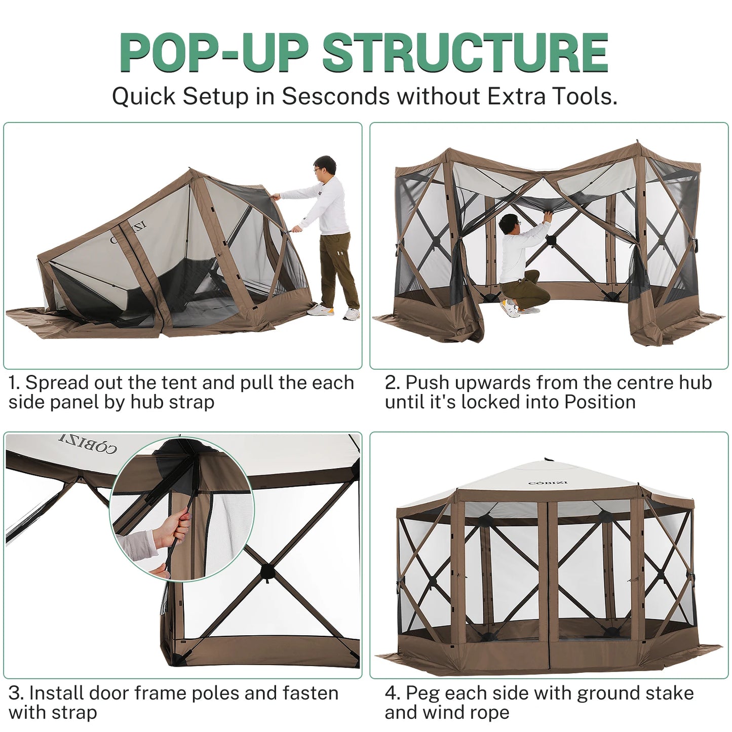 12x12ft Pop up Gazebo Screen House Tent with Mosquito Netting,