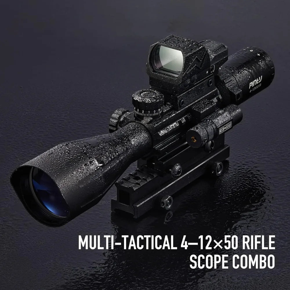 Rifle Scope Red Dot Laser Combo 4-12x50 Illuminated Optics