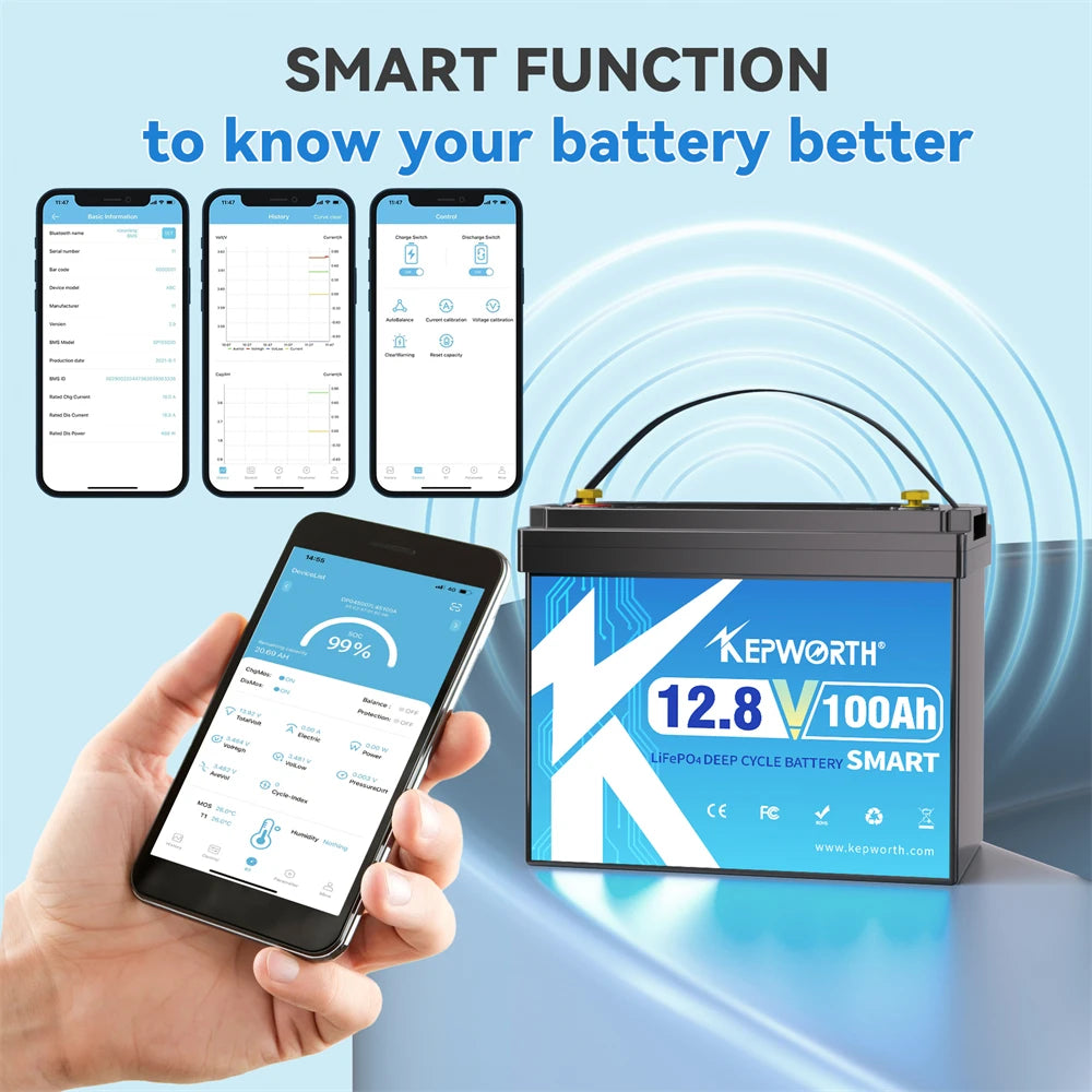 12V 100Ah Deep Bluetooth Built-in 100A BMS for Trolling Motor, Boat, Rv, Solar, Backups