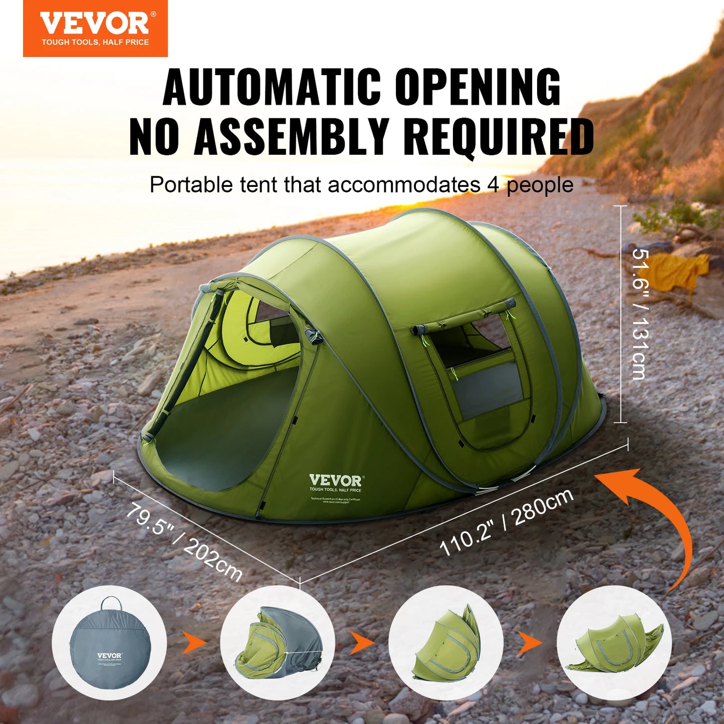 Camping Pop Up Tent for 4 Person Backpacking Tent