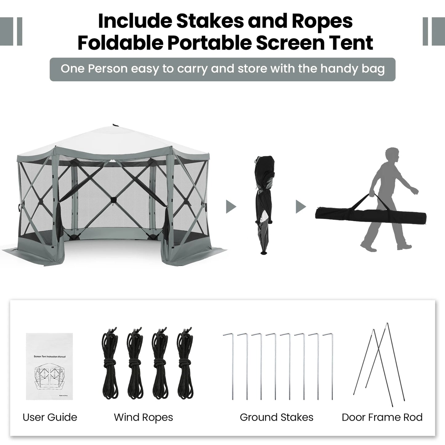 Pop up Gazebo for Camping, 12x12ft Screened