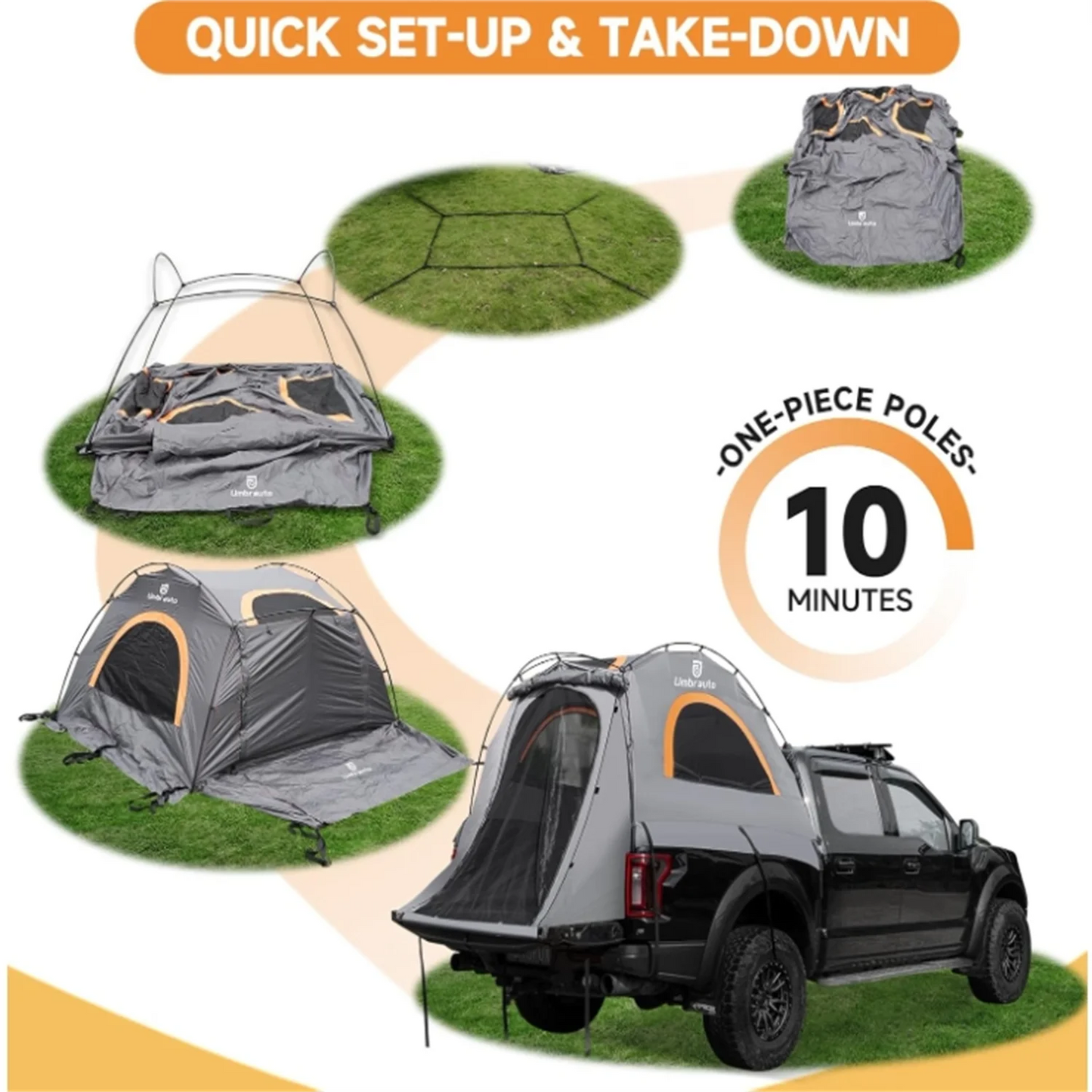 Umbrauto Truck Bed Tent Truck Tent Easy Setup for Camping, 3000mm Waterproof Pickup Truck Tent for 2 Person with Doub