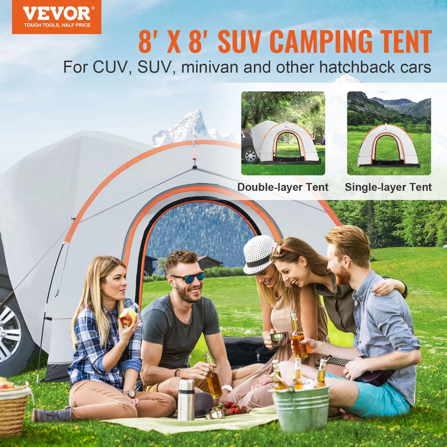 SUV Camping Tent 8'-8' for Camping with Rain Layer