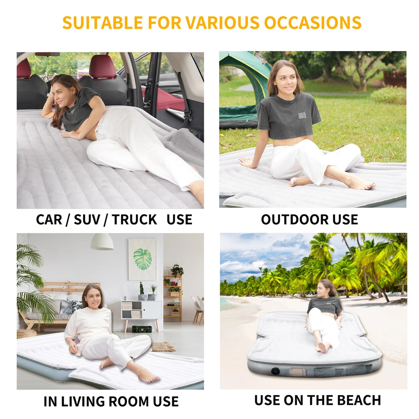 Built-in Electric Pump Thickened and Flocked Car Bed for Travel and Camping Self-Inflating Mattress