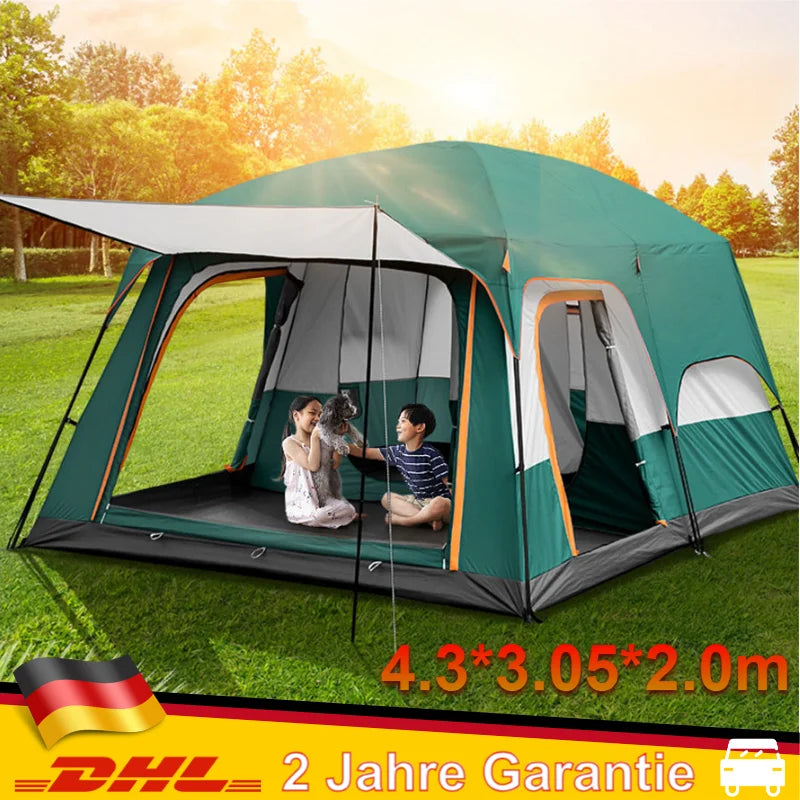 3-12 Person Outdoor Camping Team Tent Oversize 2 Bedrooms