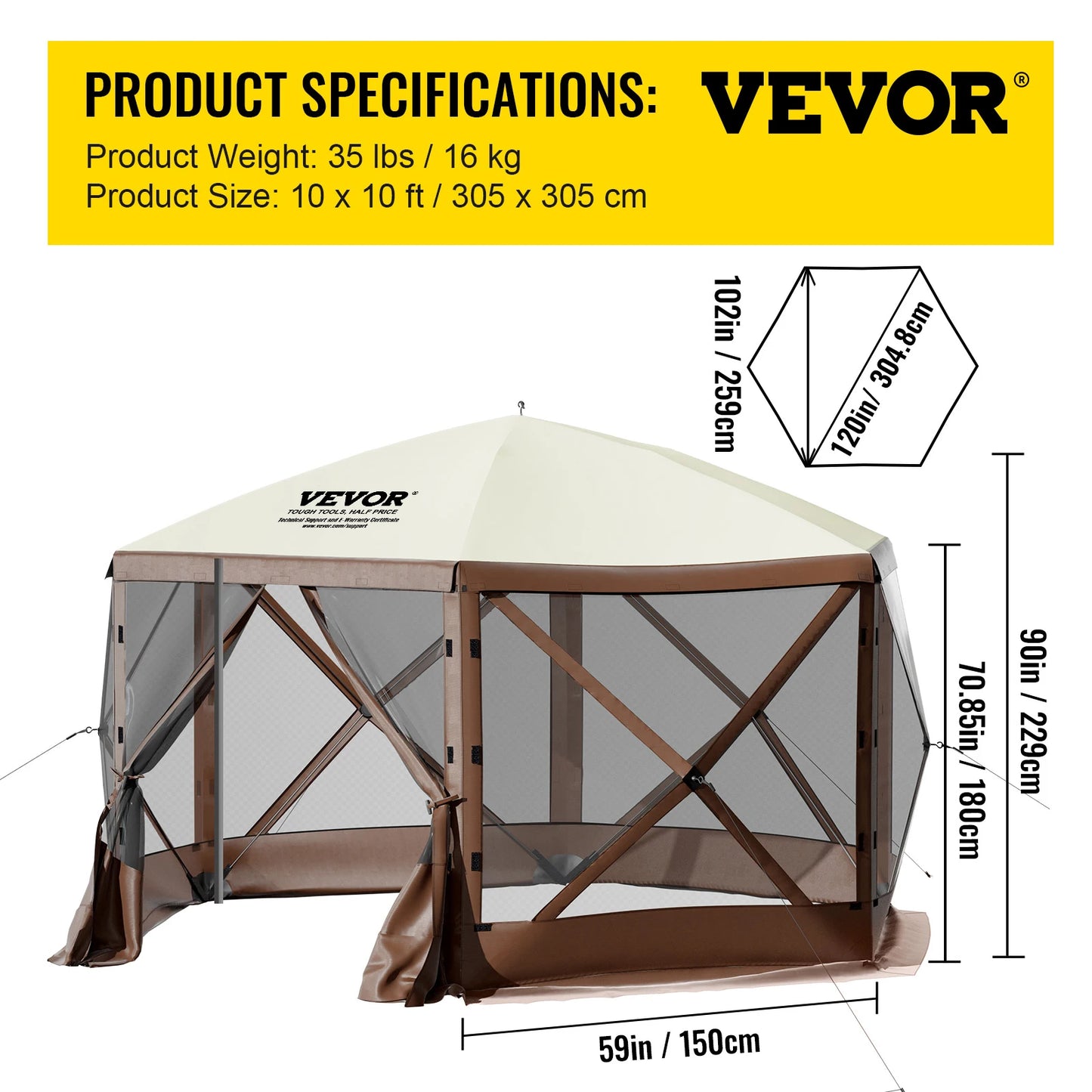 Pop-up Camping Gazebo 6 Sided 12' x 12' / 10' x 10' Sun Shade Tents
