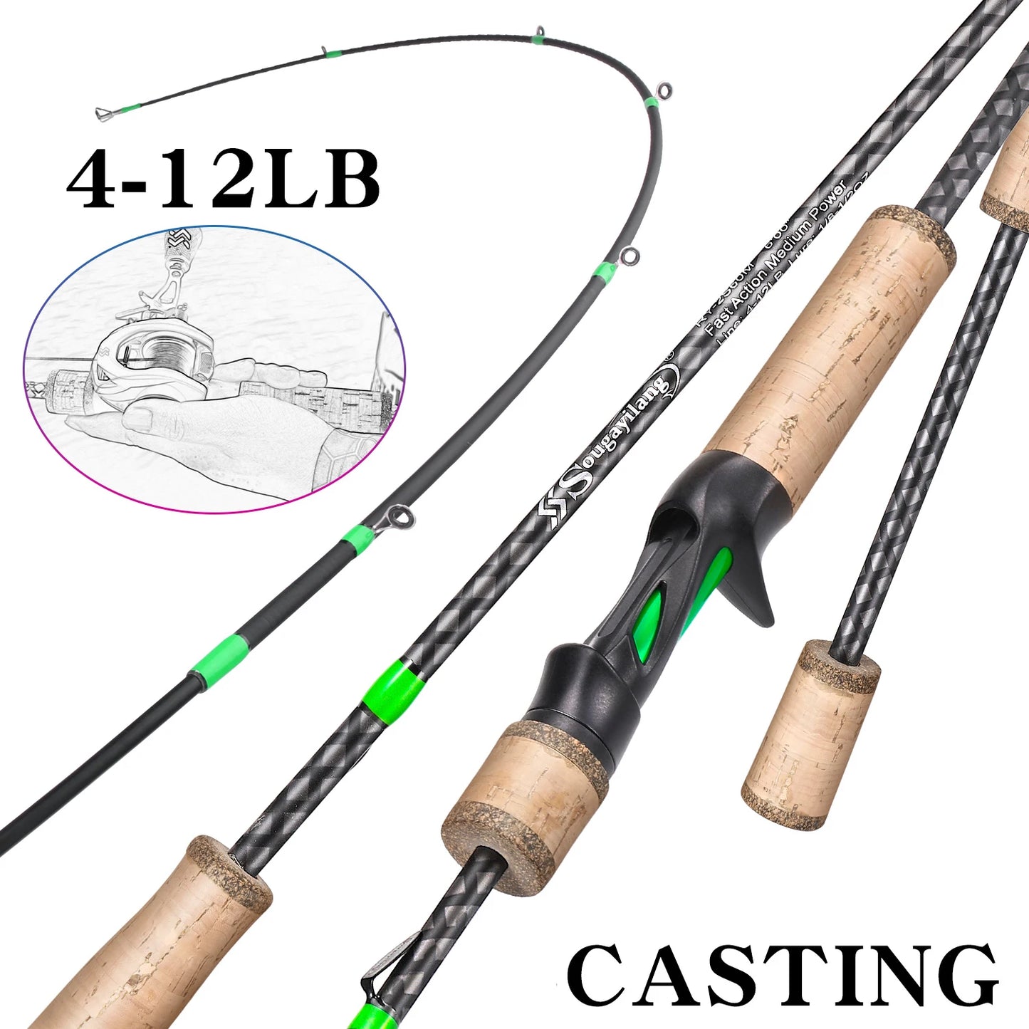 Carbon Ultra Light Rod with Cork Handle for Freshwater and Saltwater