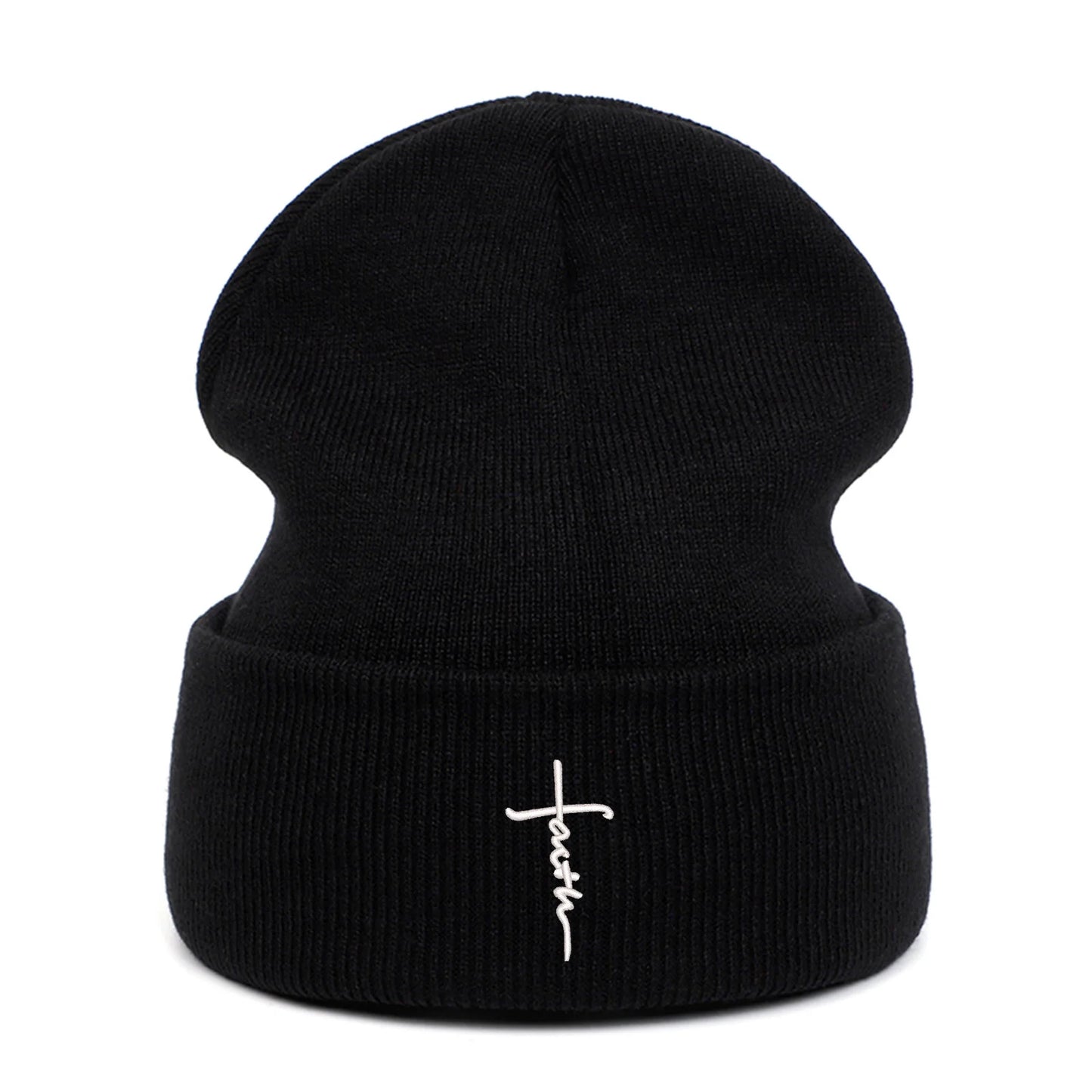Winter Cold Hat Cross Embroidered Knitted Hat for Men and Women