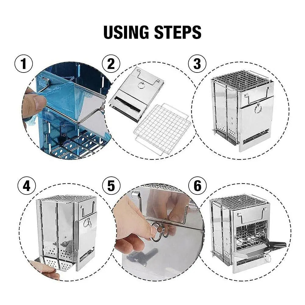Collapsible Backpacking Survival Rocket Stove Stainless Steel Campfire Stove