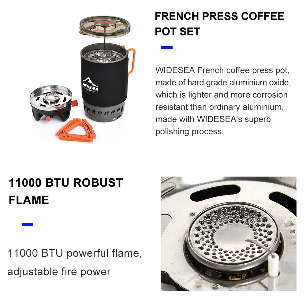 Cooking System with Heat Exchanger Outdoor Gas Stove Burner Coffee Pot Cup Cookware