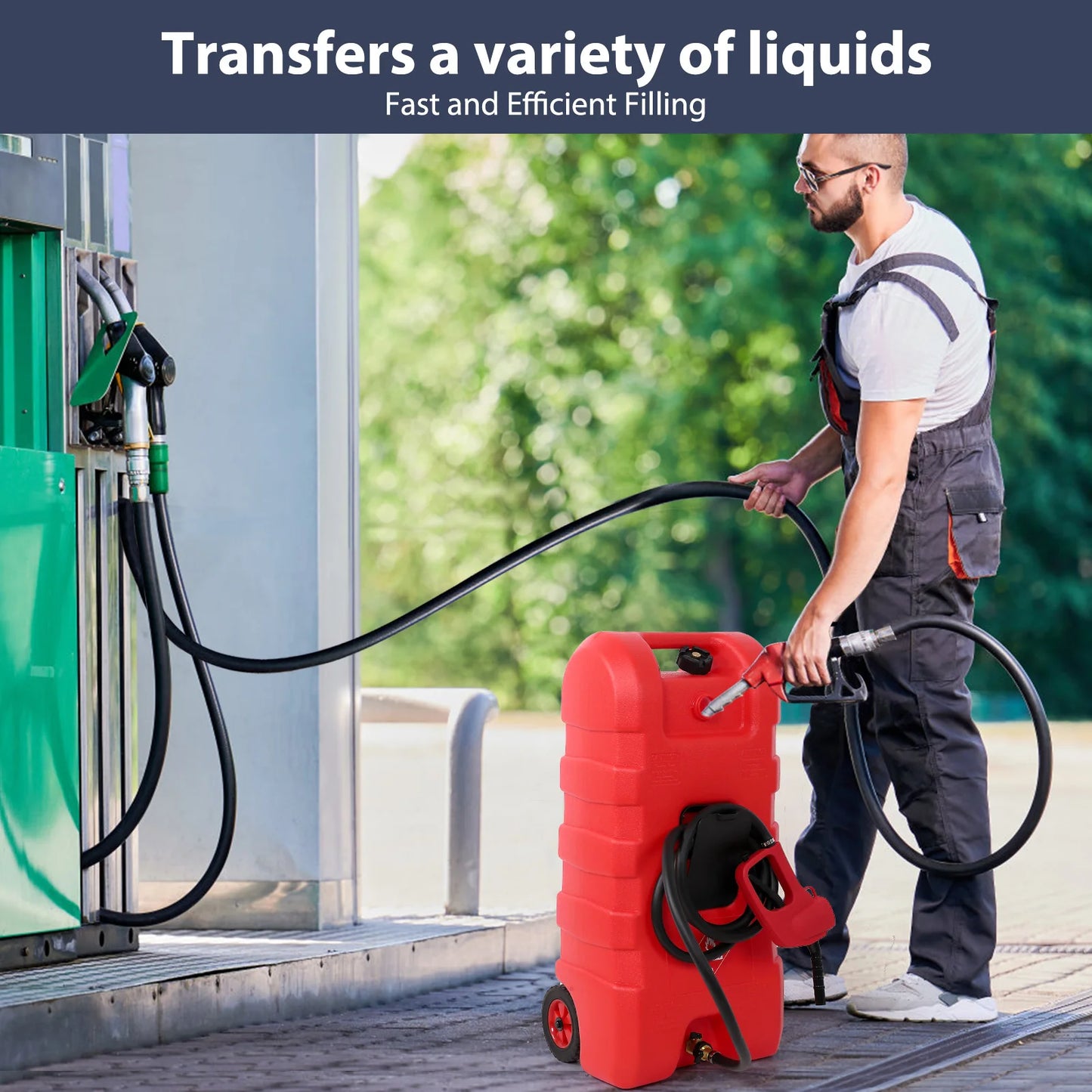 15 Gallon Portable Gas Fuel Tank Siphon Pump And 10ft Hose