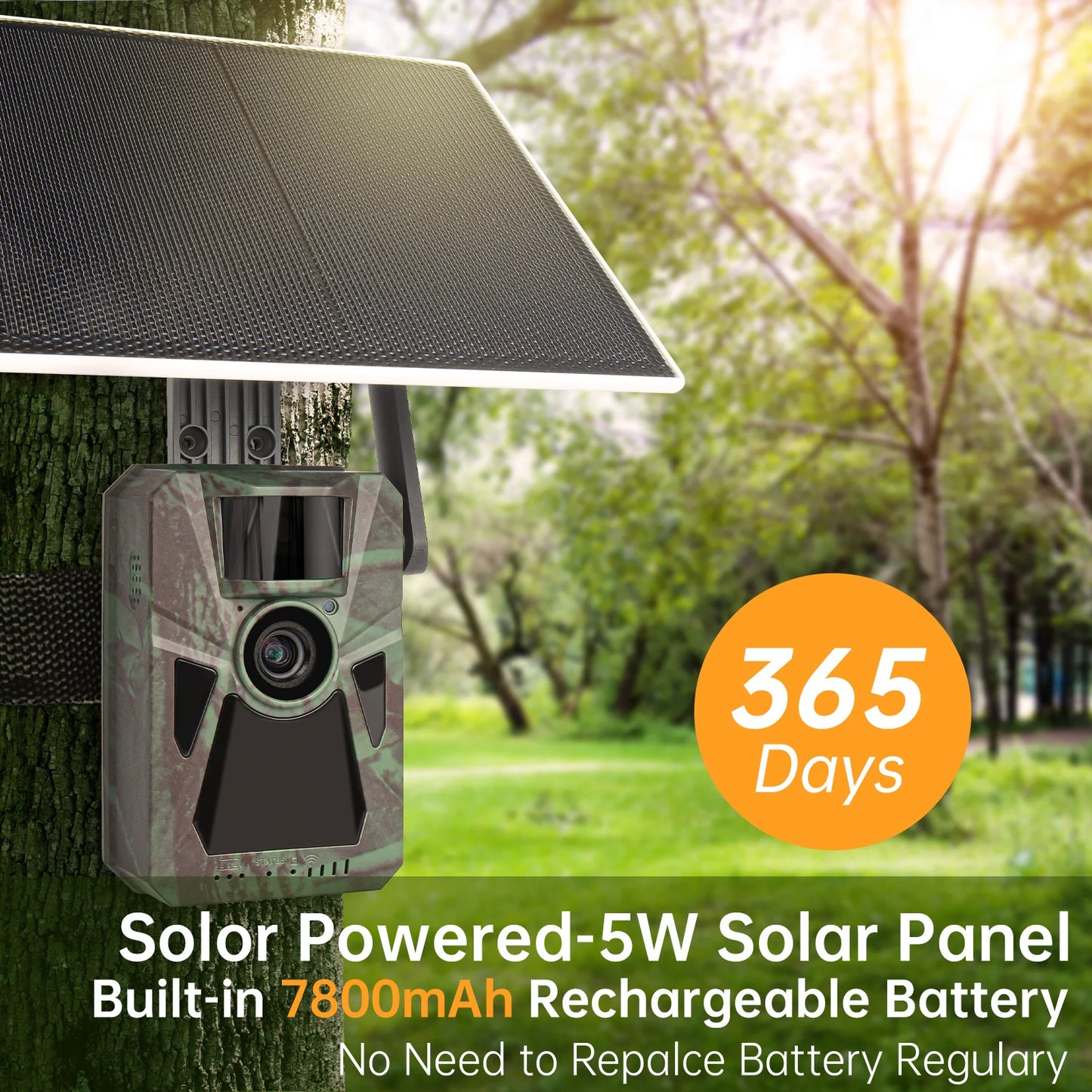 4G LTE Trail Camera, Ultra HD Night Vision, Built-in SIM, 0.2s Motion Trigger, Solar Powered,