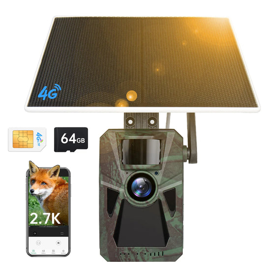 4G LTE Trail Camera, Ultra HD Night Vision, Built-in SIM, 0.2s Motion Trigger, Solar Powered,