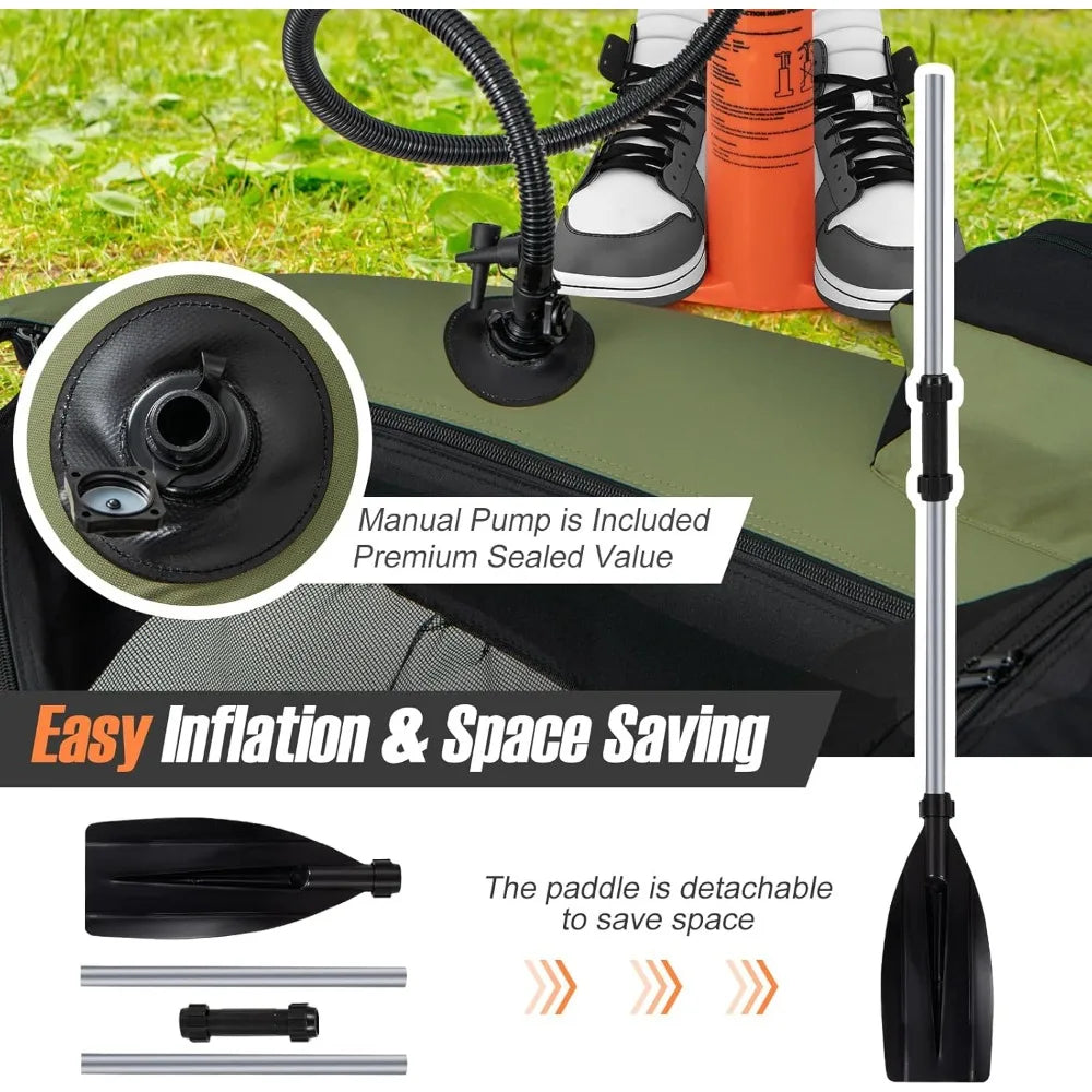 Float tube, 350 lb inflatable fishing boat with paddle, pump, fin,