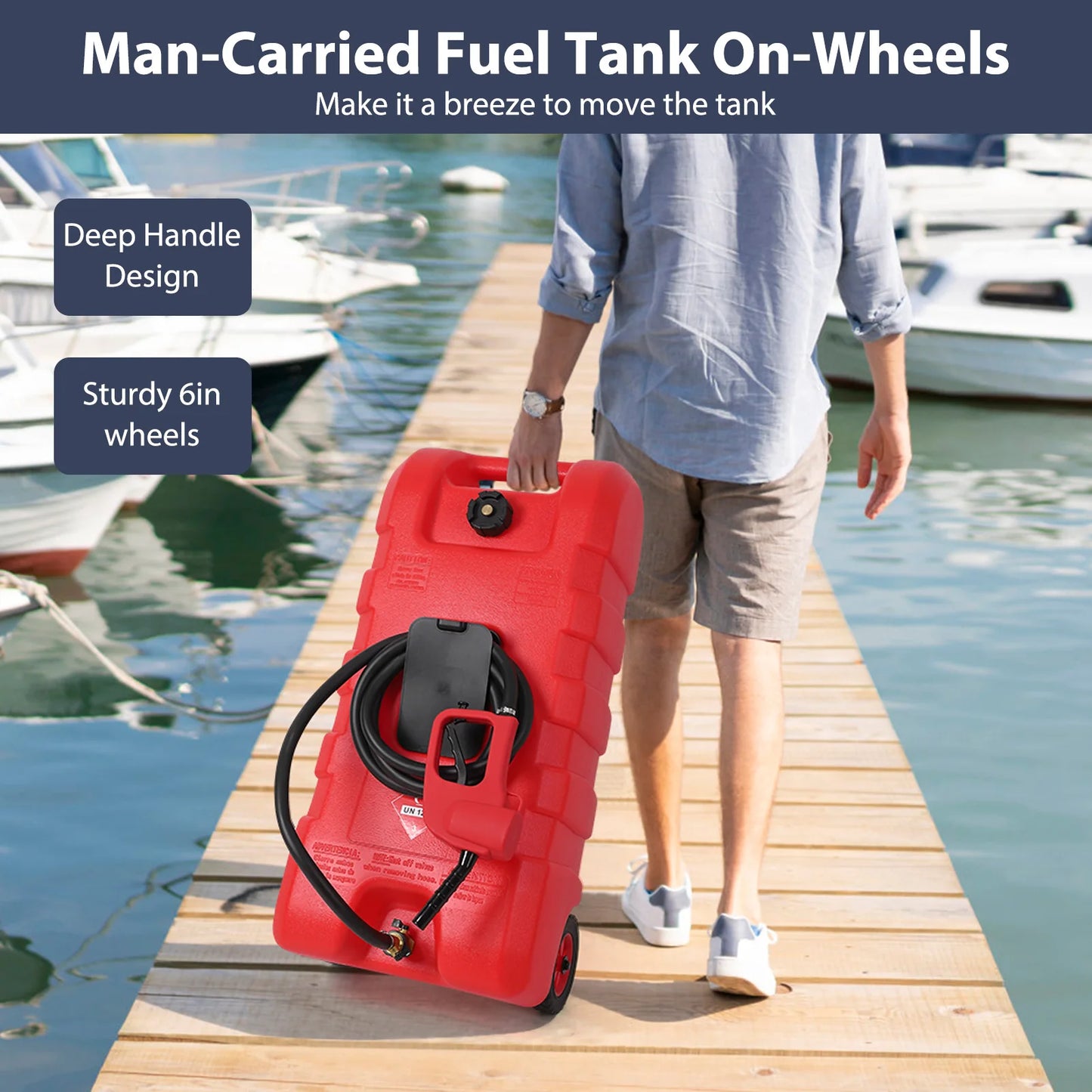 15 Gallon Portable Gas Fuel Tank Siphon Pump And 10ft Hose
