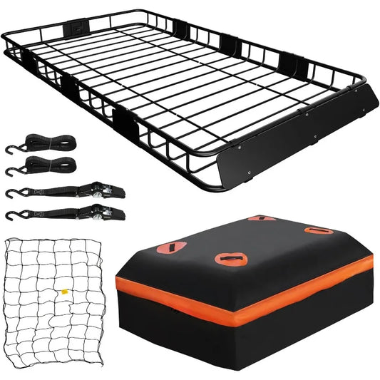 Heavy Duty Roof Rack Carrier Basket Cargo Net and Ratchet Straps