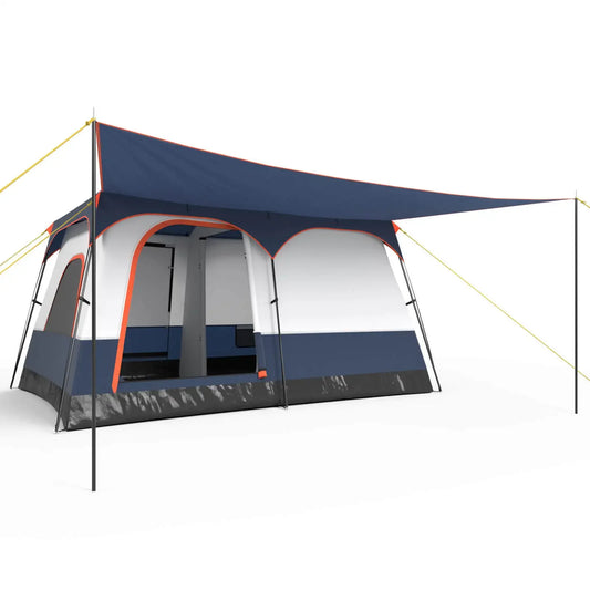 8-Person Camping Tent with Porch Large Family Cabin with 2 Rooms 2 Doors