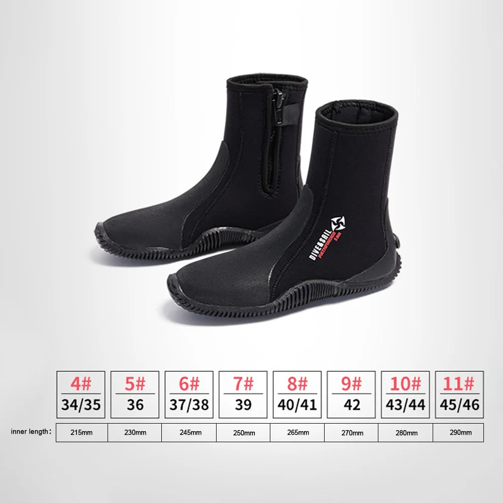 Neoprene Diving Boots Zipper Dive Boots Anti-Slip 5mmfor Diving Snorkeling Surfing