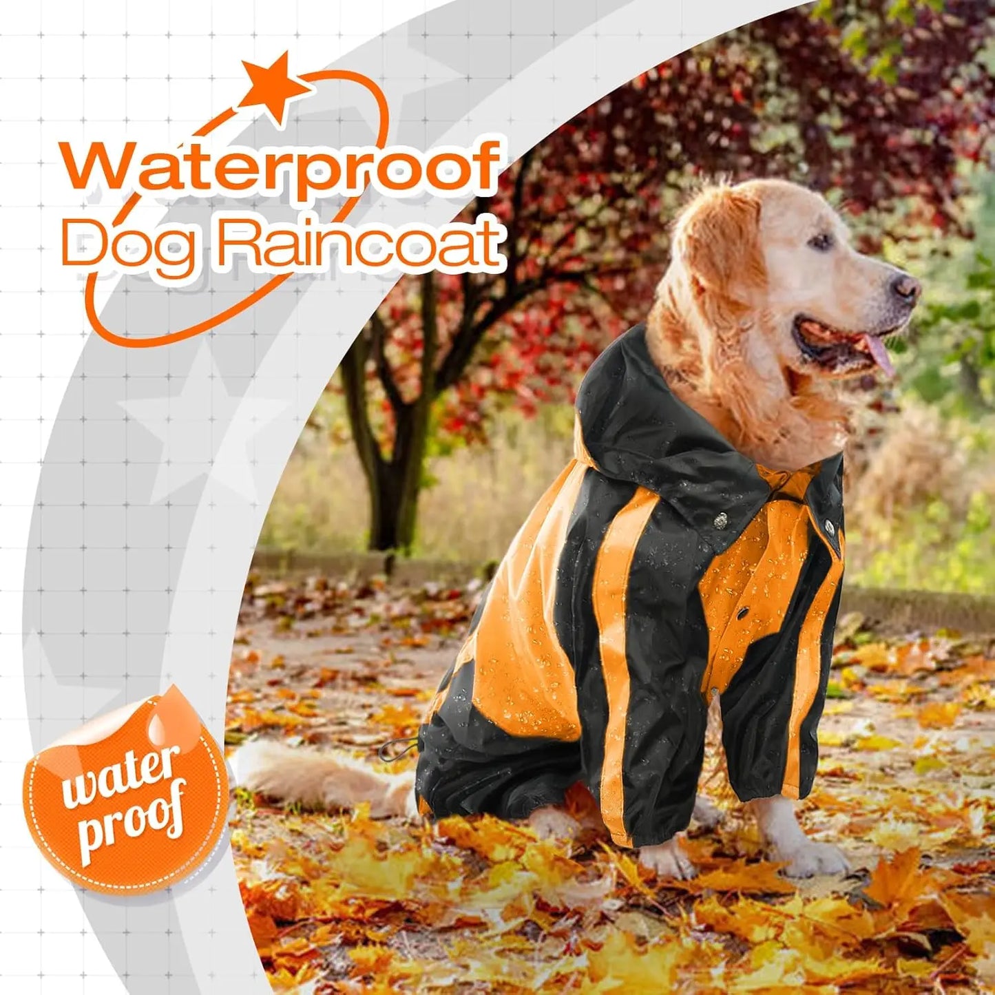 Dog Raincoat Waterproof Hood, Snow-Proof Rainwear
