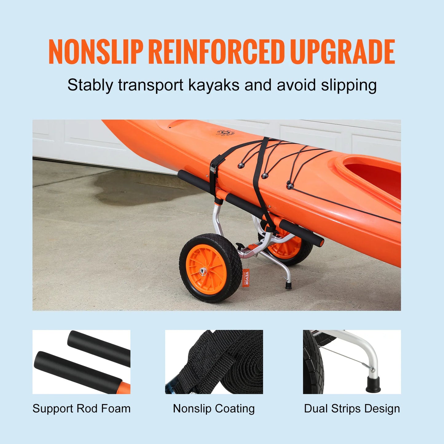 Kayak Cart 450lbs Detachable Canoe Trolley Cart with 12'' Tires Adjustable Width