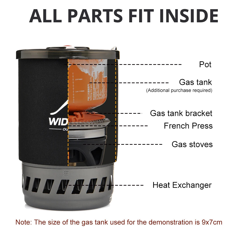 Cooking System with Heat Exchanger Outdoor Gas Stove Burner Coffee Pot Cup Cookware