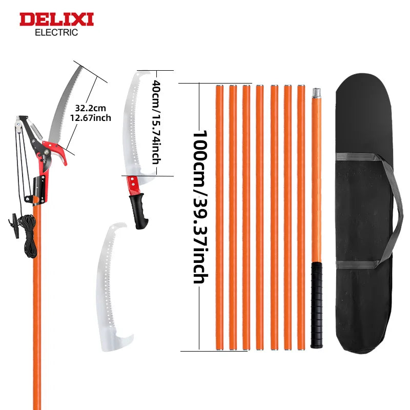 Delixi Electric 2-in-1 Telescopic Saw Adjustable Tree Pruning Tool with Anti-Slip Grip and Long Reach