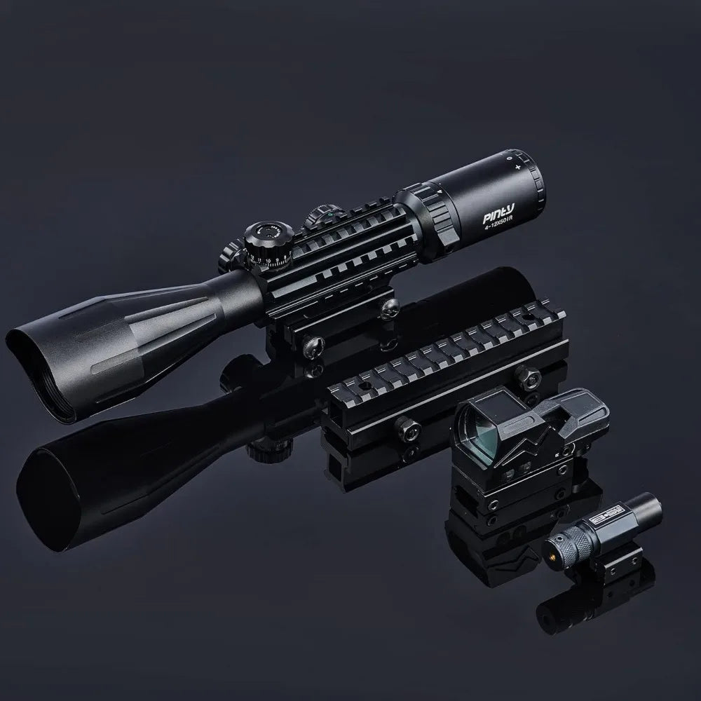 Rifle Scope Red Dot Laser Combo 4-12x50 Illuminated Optics
