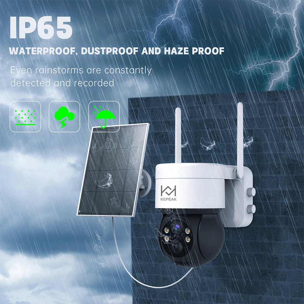 Built-in Battery Outdoor Wireless Solar IP Camera  WiFi PTZ 1080P Video Surveillance