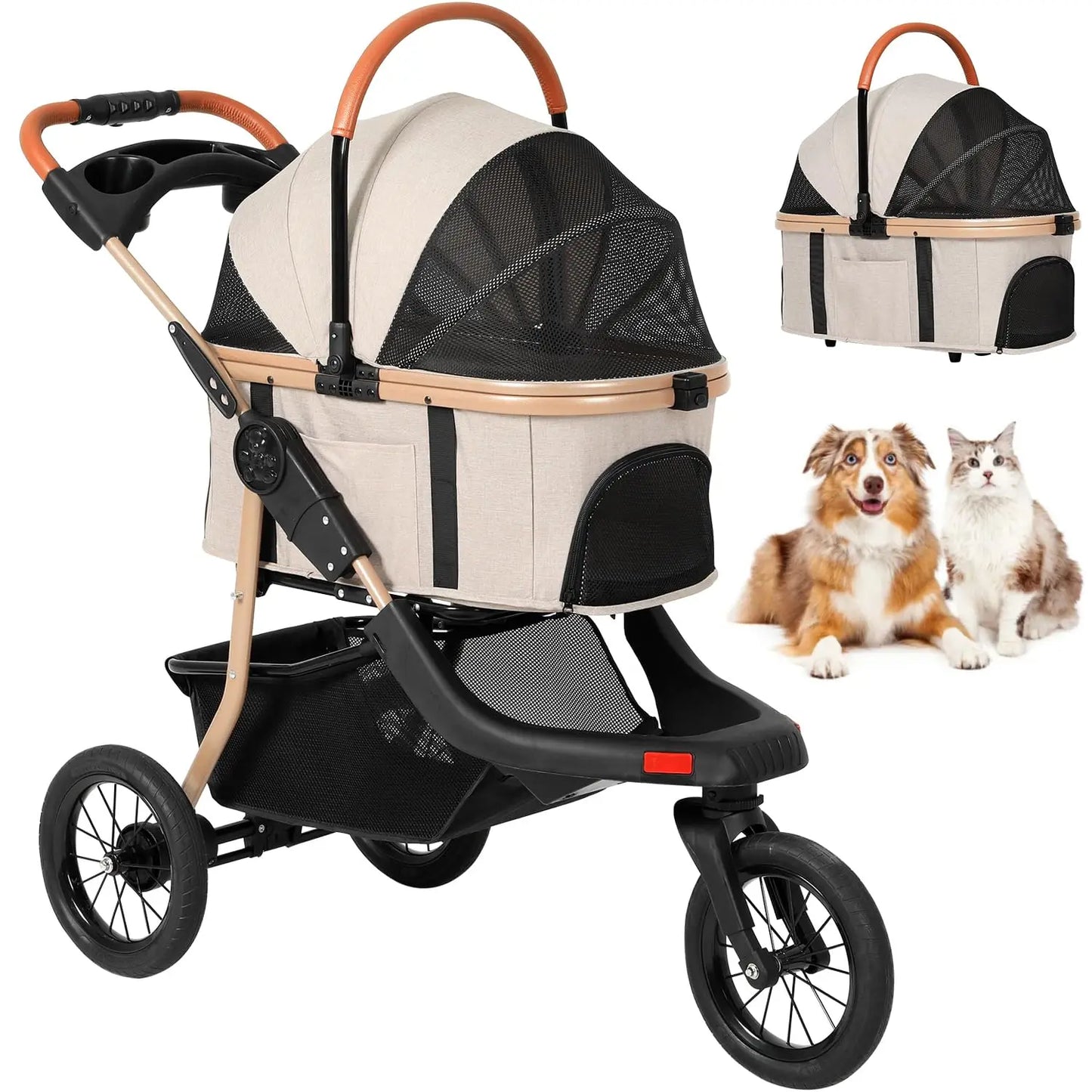 Pet Stroller, 3-in-1 Large Dog Stroller for Cats/Dogs