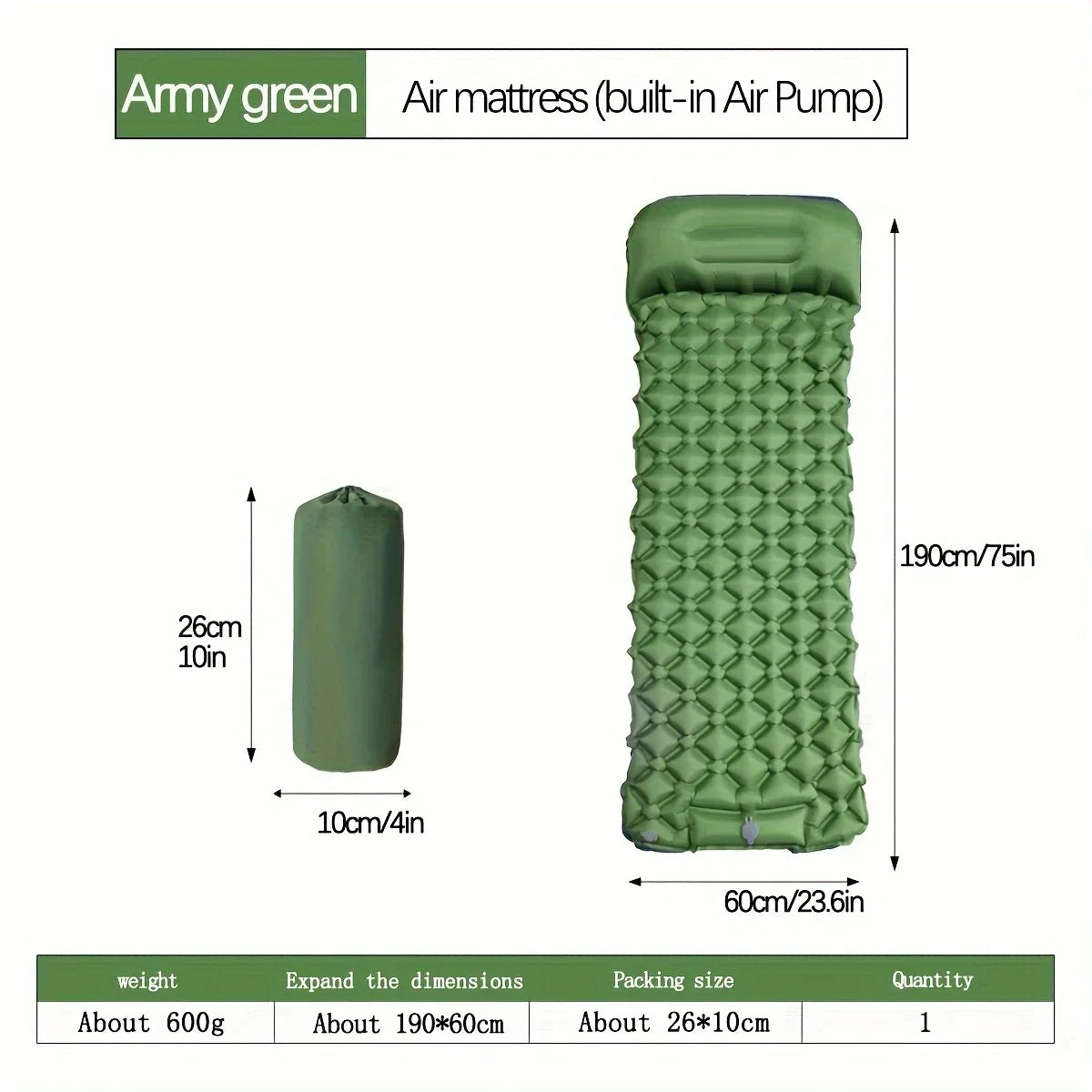 Outdoor Camping Inflatable Pad With Pillows Built In Inflator Pump