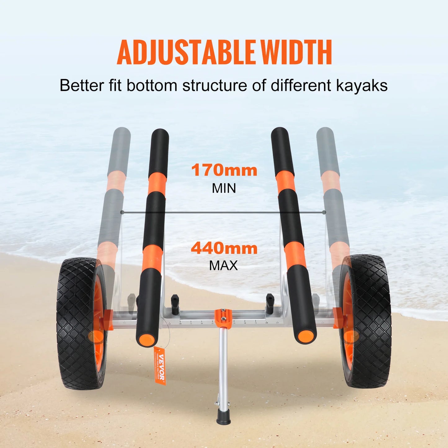 Kayak Cart 450lbs Detachable Canoe Trolley Cart with 12'' Tires Adjustable Width