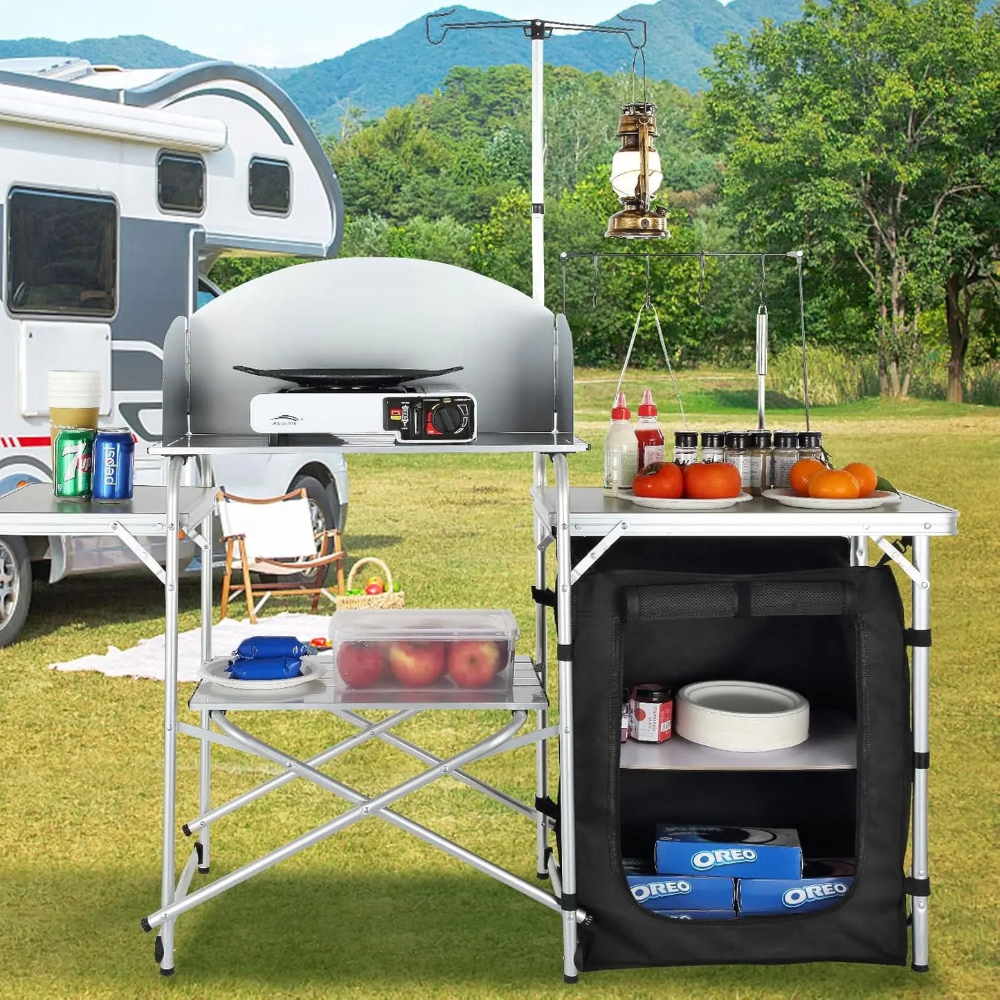Folding Outdoor Cooking Table with Storage Carrying Bag,