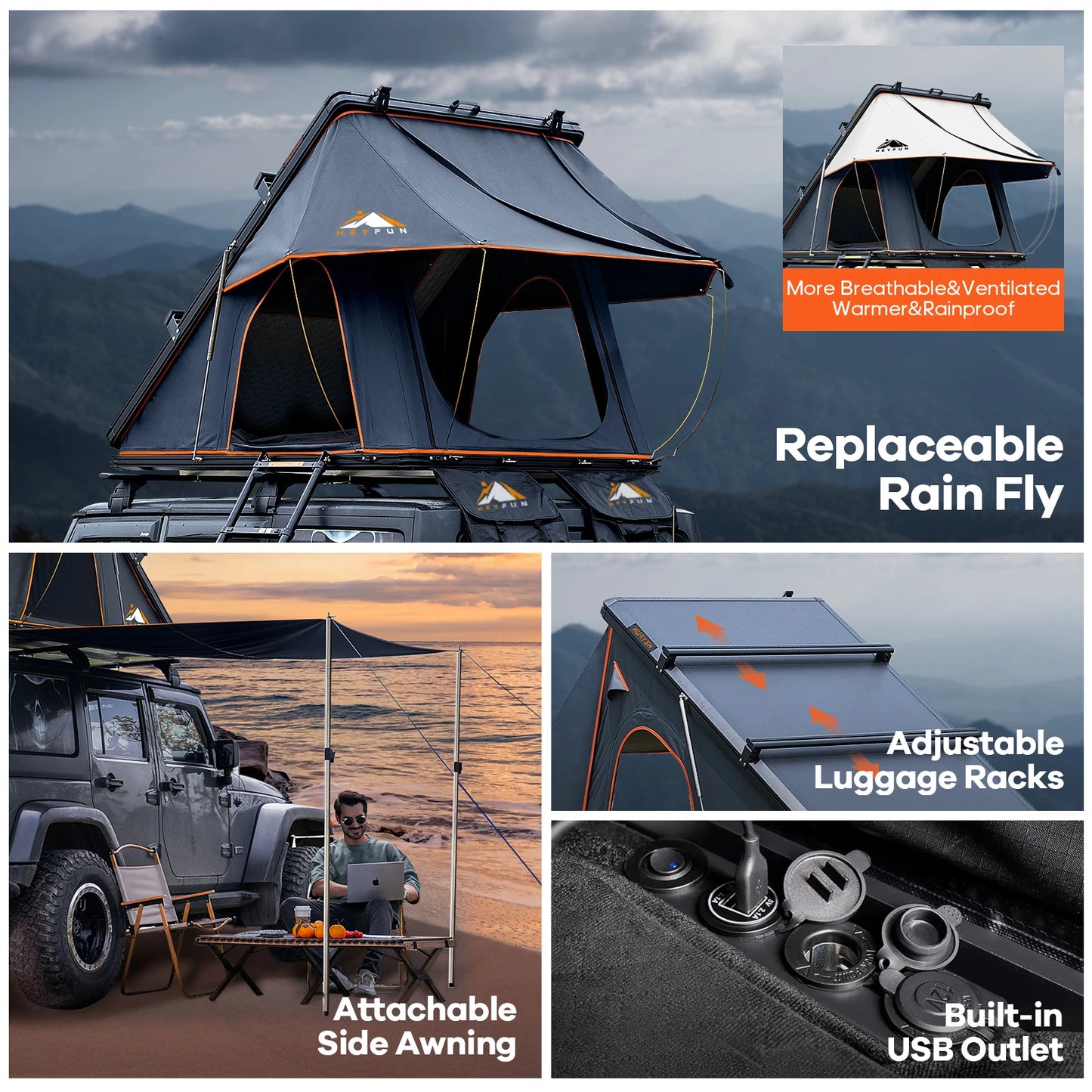 Rooftop Tent Hard &Luggage Racks for 4 Season Camping