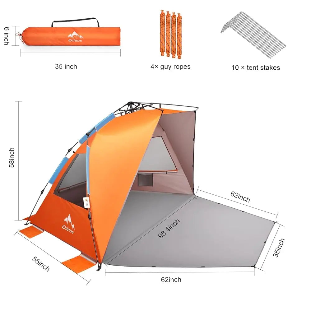 Xx-Large Beach Tent Sun Shelter For 5-6 Person Portable Sun Shade