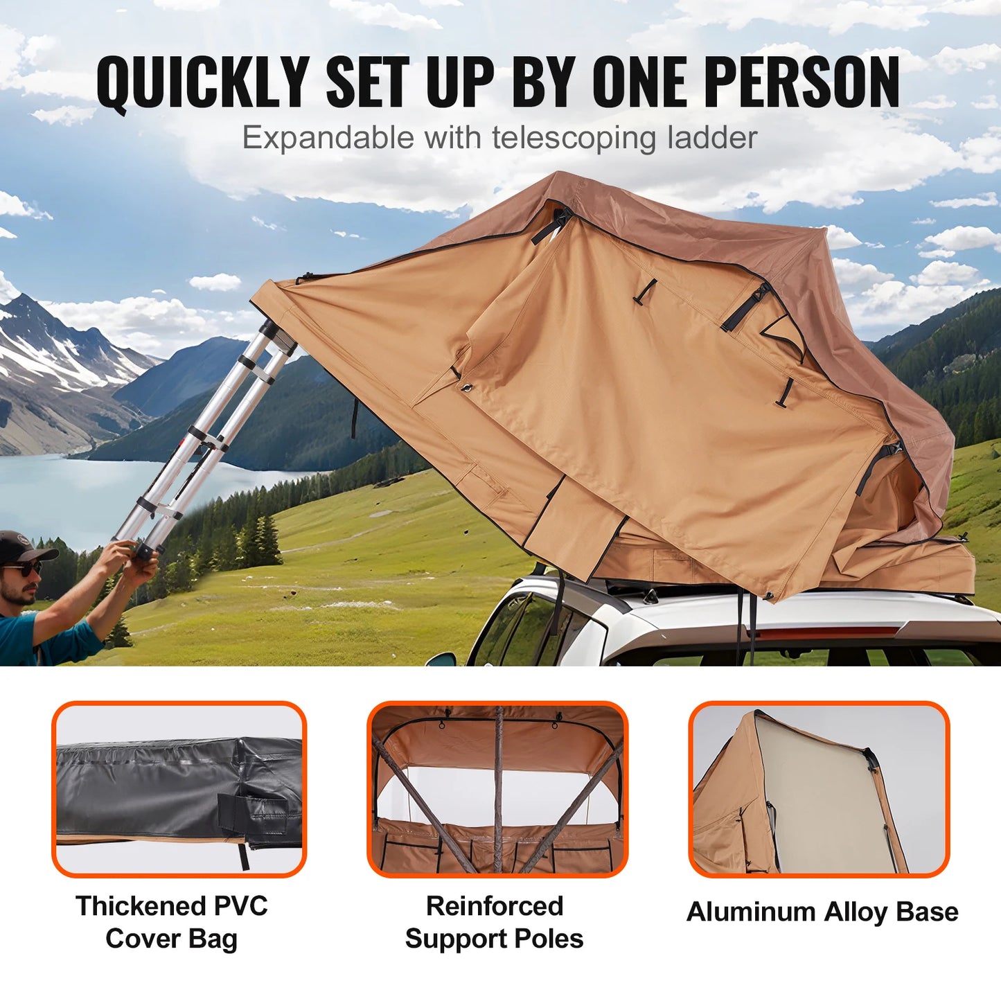 Rooftop Tent Hardshell Folding Tent with Telescopic Ladder Mattress