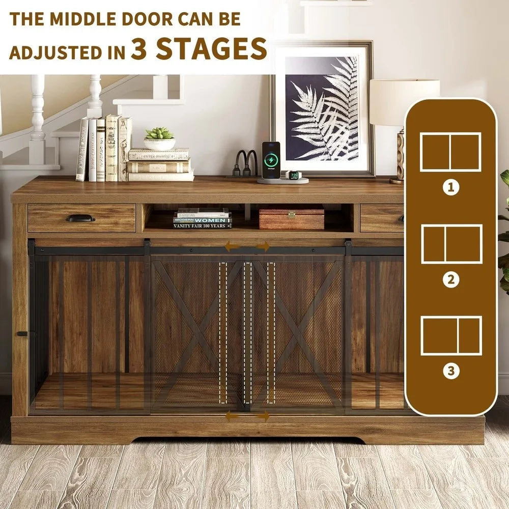 63 inch Double Dog Crate for 2 Dogs TV Stand