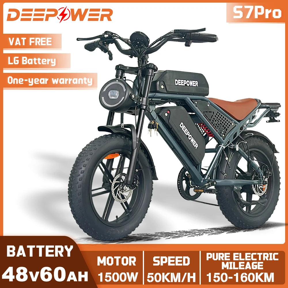 DEEPOWER Off Road Electric Bike S7Pro 1500W Motor 48V 60Ah LG Battery All Terrain