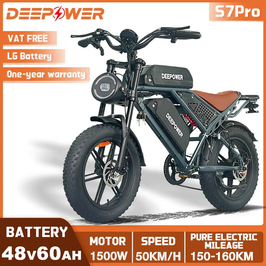 DEEPOWER Off Road Electric Bike S7Pro 1500W Motor 48V 60Ah LG Battery All Terrain