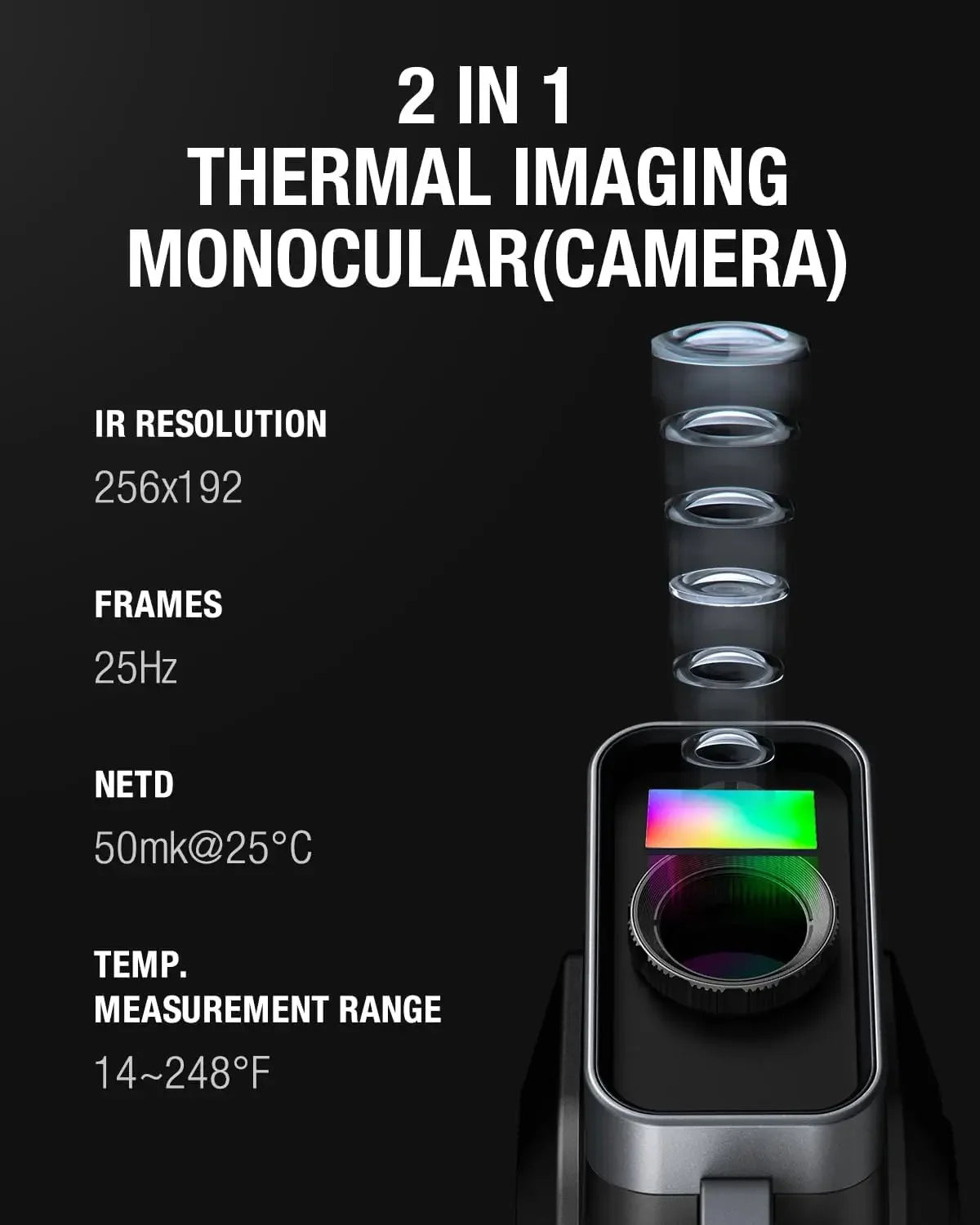 2 in 1 Monocular Thermal Imaging Camera with 3.5 Inch Screen for Hunting, Outdoor Camping