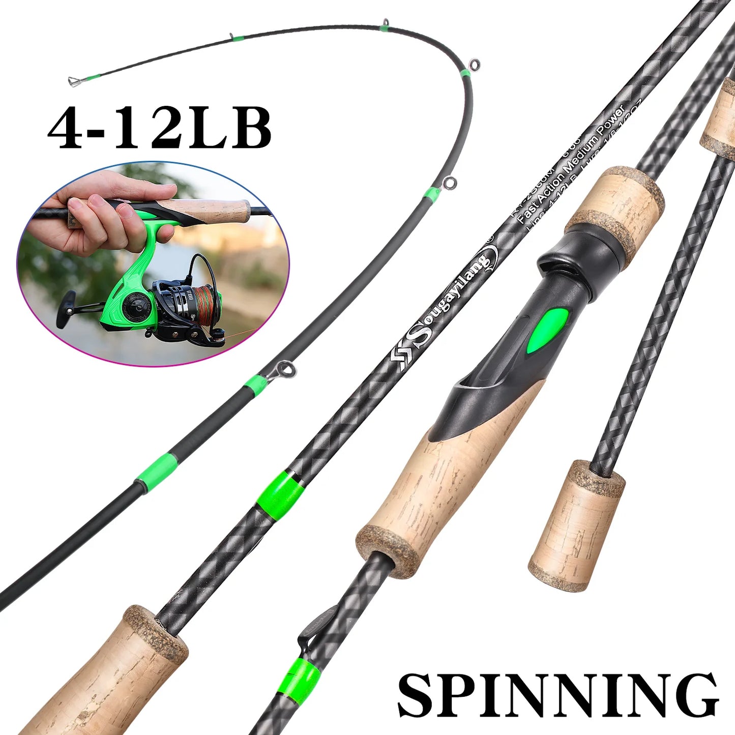 Carbon Ultra Light Rod with Cork Handle for Freshwater and Saltwater