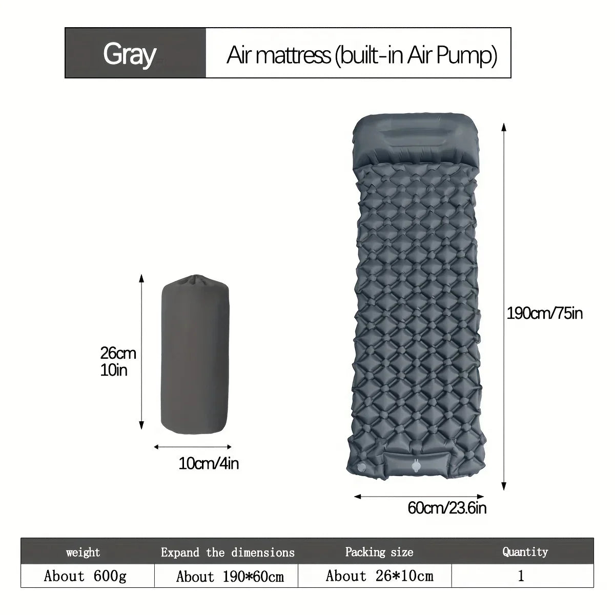Outdoor Camping Inflatable Pad With Pillows Built In Inflator Pump