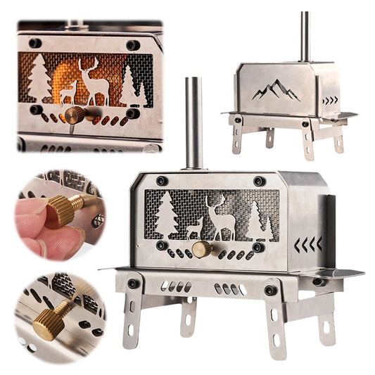 Outdoor Firewood Stove with Chimney for Backpacking Fishing