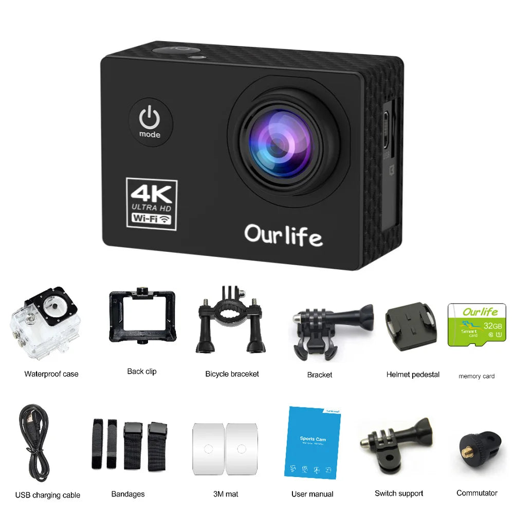 Action Camera Wi-Fi 2.0" Screen Webcam 30M Helmet Video Recording Sport Camera