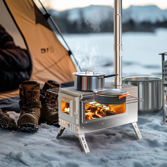 Stainless Steel Hot Tent Stove Burner Stove with 7 Chimney Pipes
