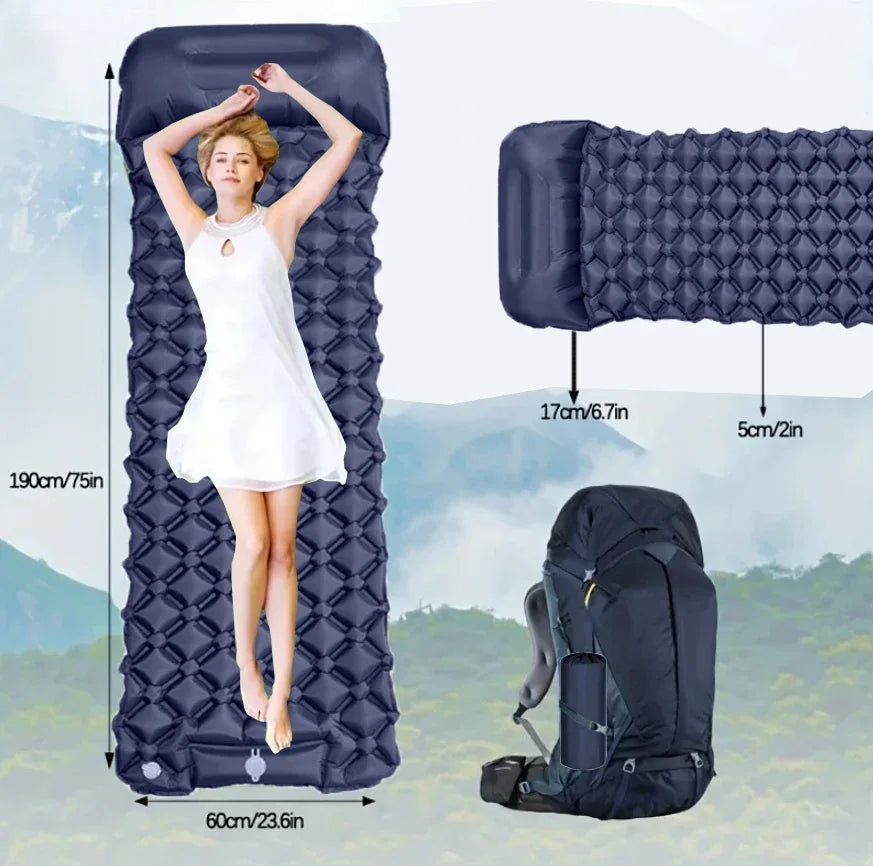 Outdoor Camping Inflatable Pad With Pillows Built In Inflator Pump