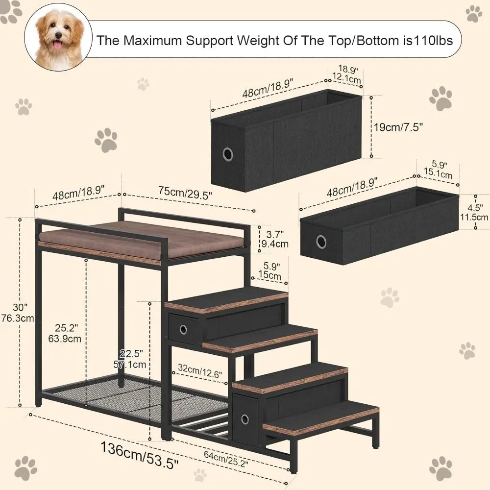Pet Bunk Bed with Stairs & Storage,