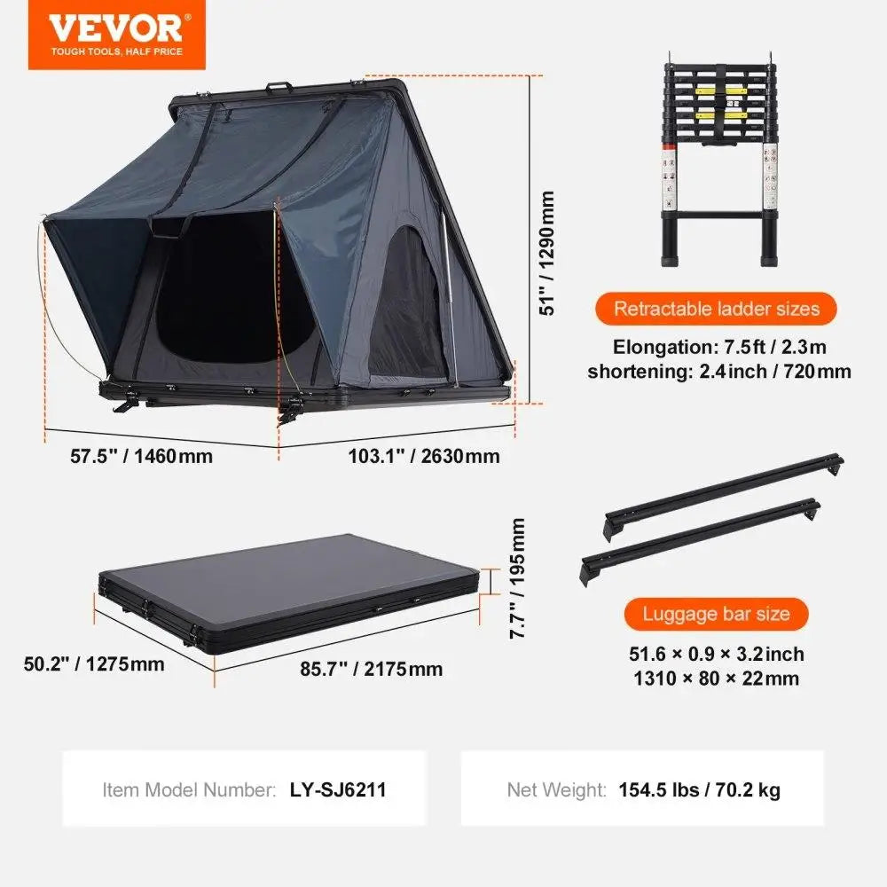 Rooftop Tent Hard Shell  Waterproof for Jeep SUV Truck w/ Ladder