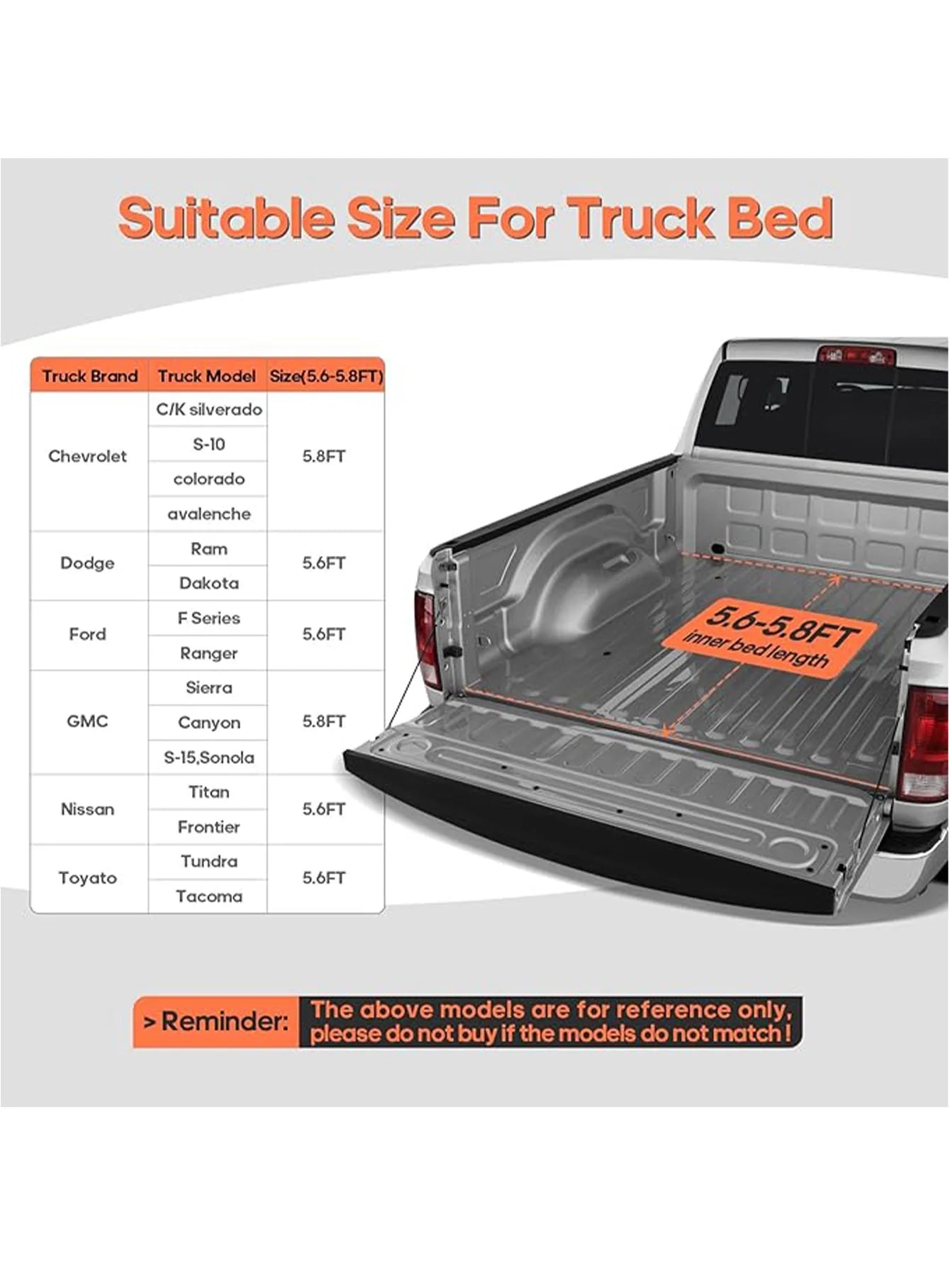 Pickup Waterproof Truck Bed Fit For 5.6-5.8FT Truck Bed, Space For 2 Person