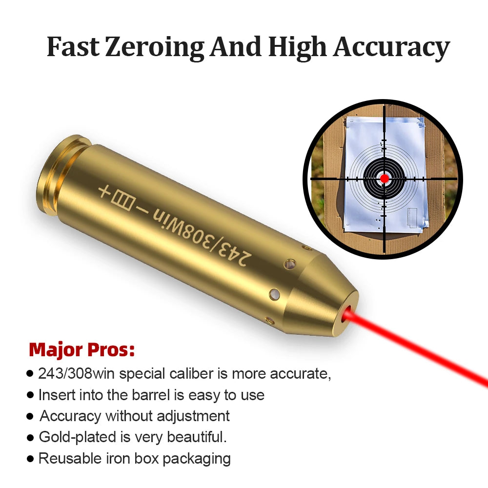 243 308WIN Cartridge Red Dot Laser Brass Boresighter