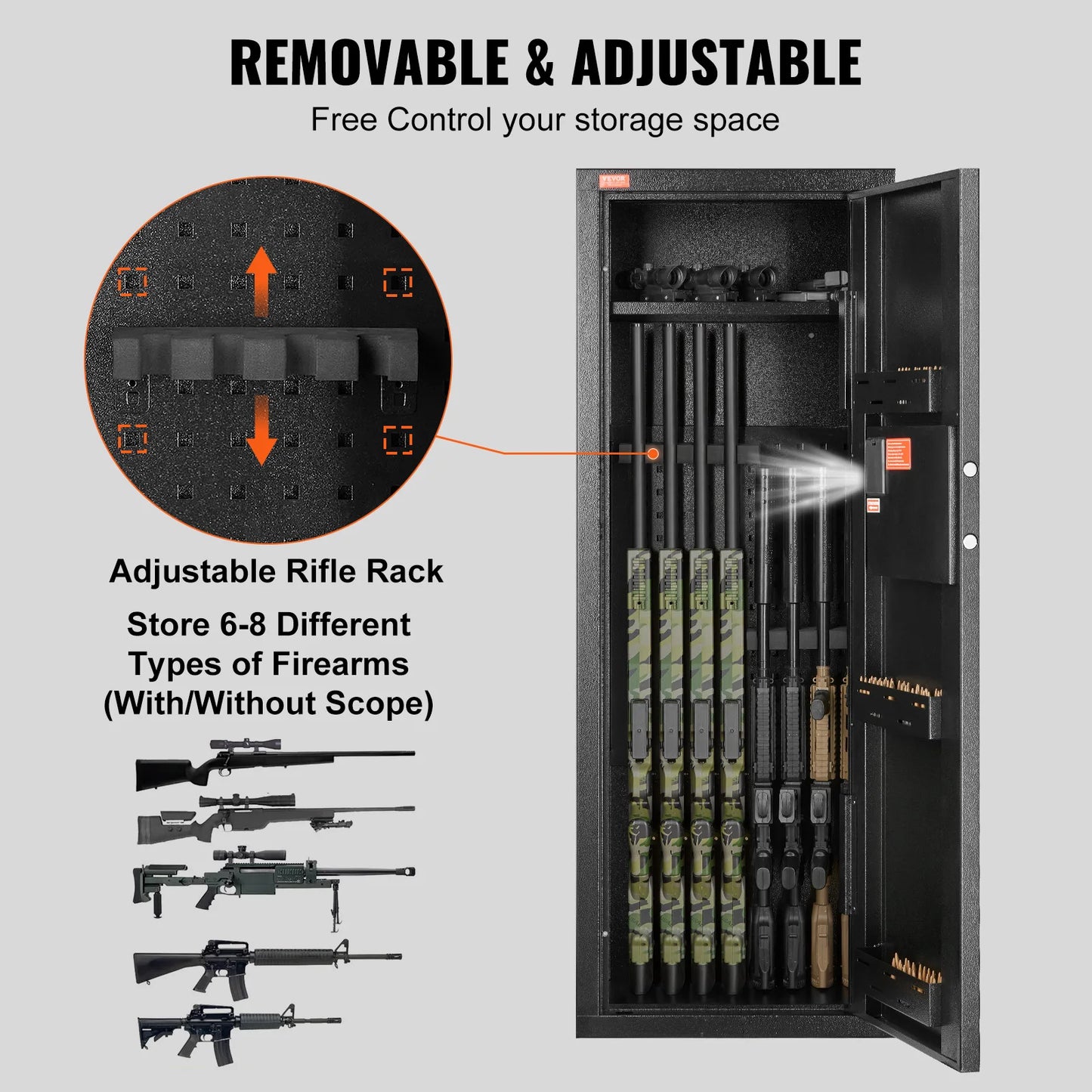 VEVOR 6 To 12 Rifle Safe With Lock And Digital Keypad, Adjustable Gun Racks, Heavy Duty Construction